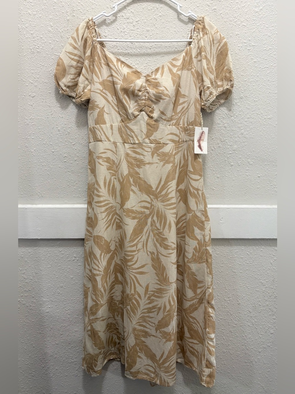 Jessica Simpson Tan Puff Sleeve Midi Dress NWT Large